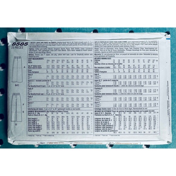 Simplicity 8585 Flared Skirt Straight Pants Shorts Easy Pattern Sz 4-8 UNCUT - Picture 2 of 2